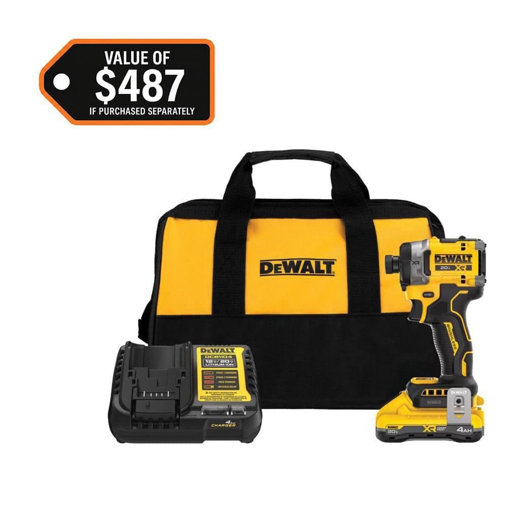 DEWALT 20V MAX XR Lithium-Ion Brushless Cordless 3-Speed High Torque 1/4 in. Impact Driver Kit with XR POWERPACK 4.0 Ah Battery