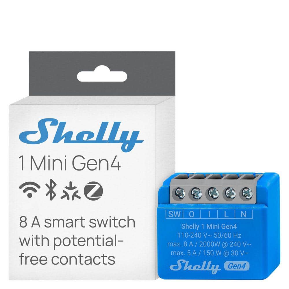 Shelly 1 Mini Gen4, Wi-fi and Bluetooth Smart Relay Switch, 1-Channel 8A, Dry Contacts, Alexa, Google Home, blue