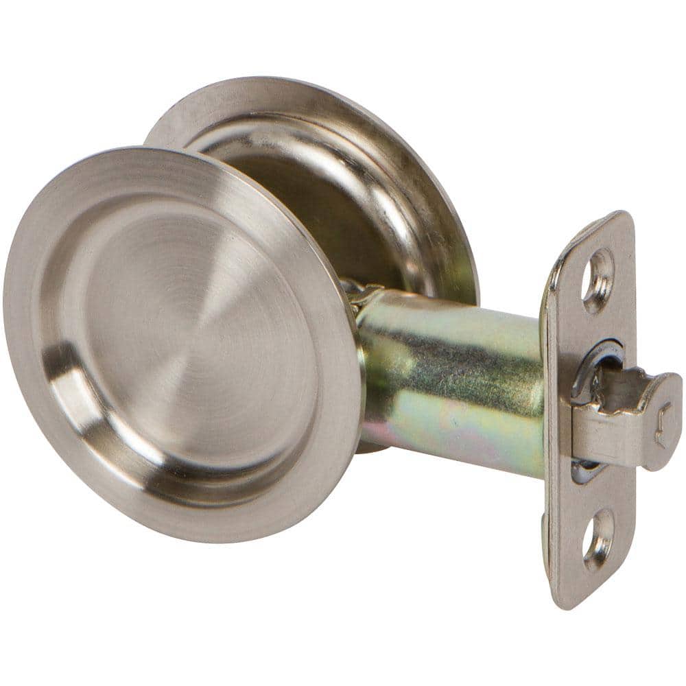 DELANEY HARDWARE Round Satin Nickel Hall, Closet Passage Sliding Pocket Door Lock