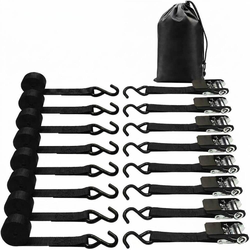 LAIFUCAM 1 x 10 ft. Ratchet Fastener Heavy Duty Tie Down Straps S-Hook Scratch Protection for Trucks Trailers 8-Pack