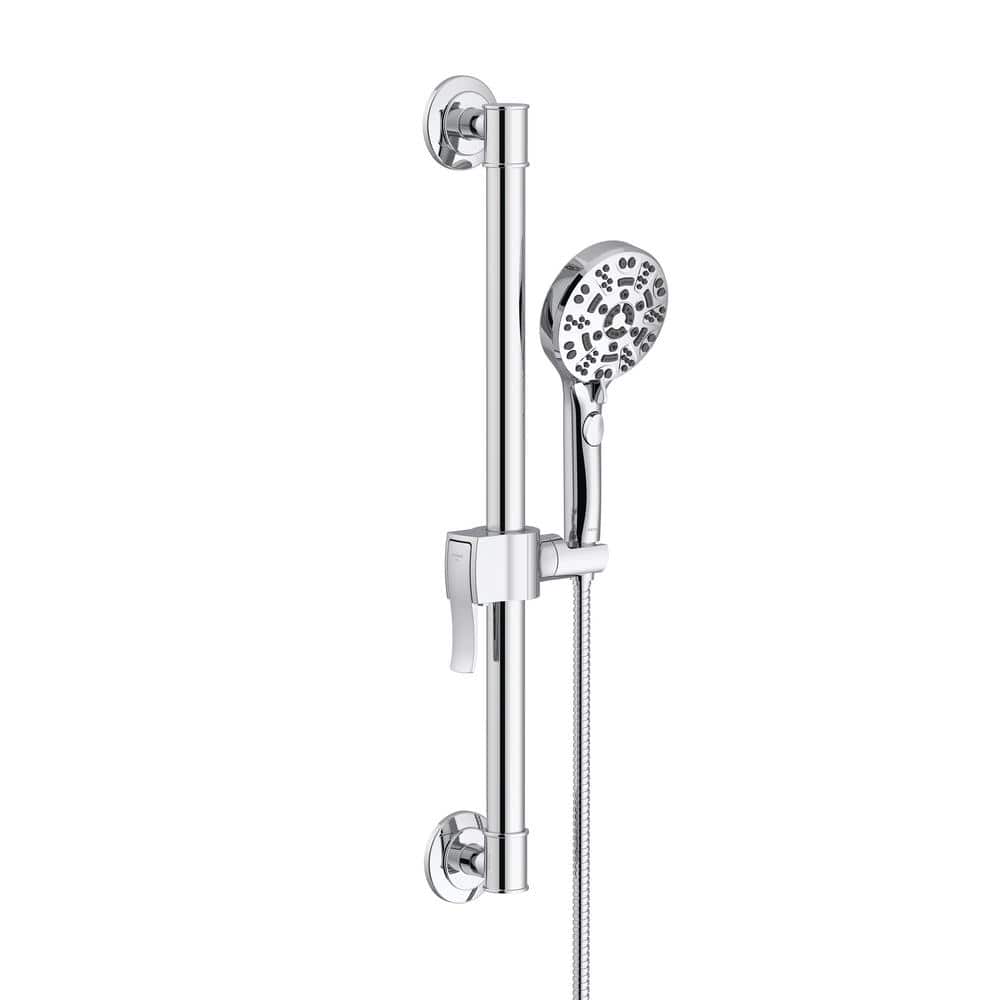 Gerber Octette 8-Spray Round 1.75 GPM Handheld Shower with SteadyStyle Accented Round ADA 24 in. Grab Bar in Chrome