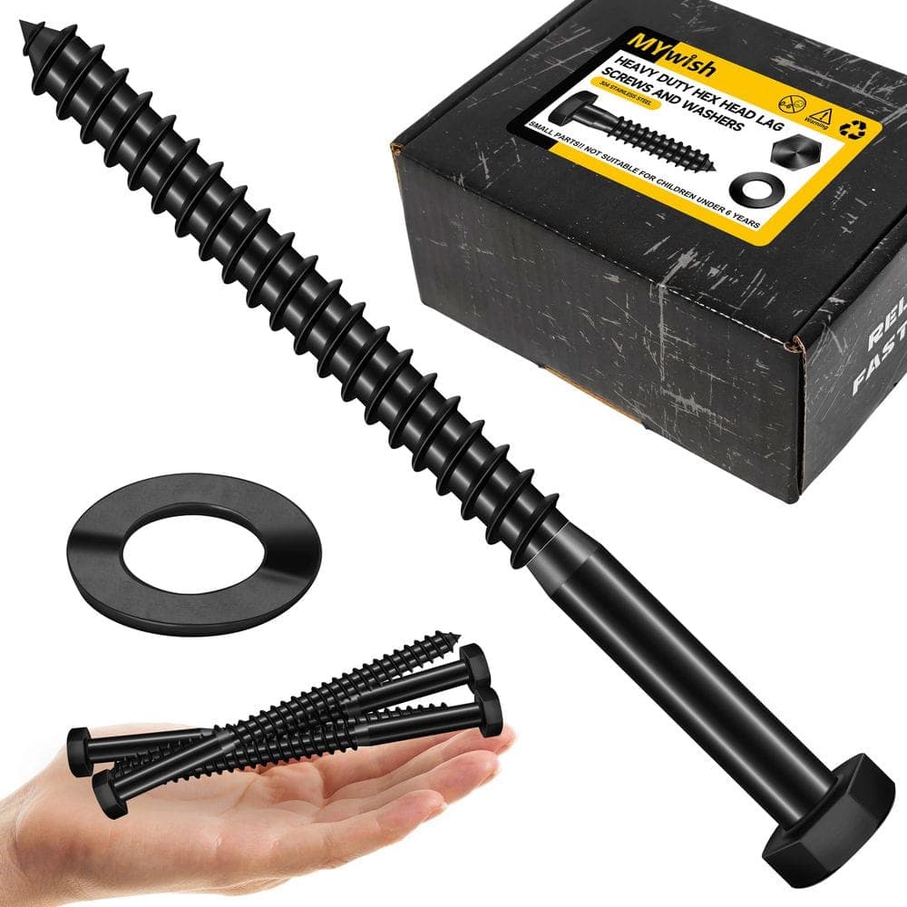 MYWISH 3/8 in. x 5 in. Stainless Steel Hex Drive Hex Head Lag Screws, Black Oxide (50-Pack)