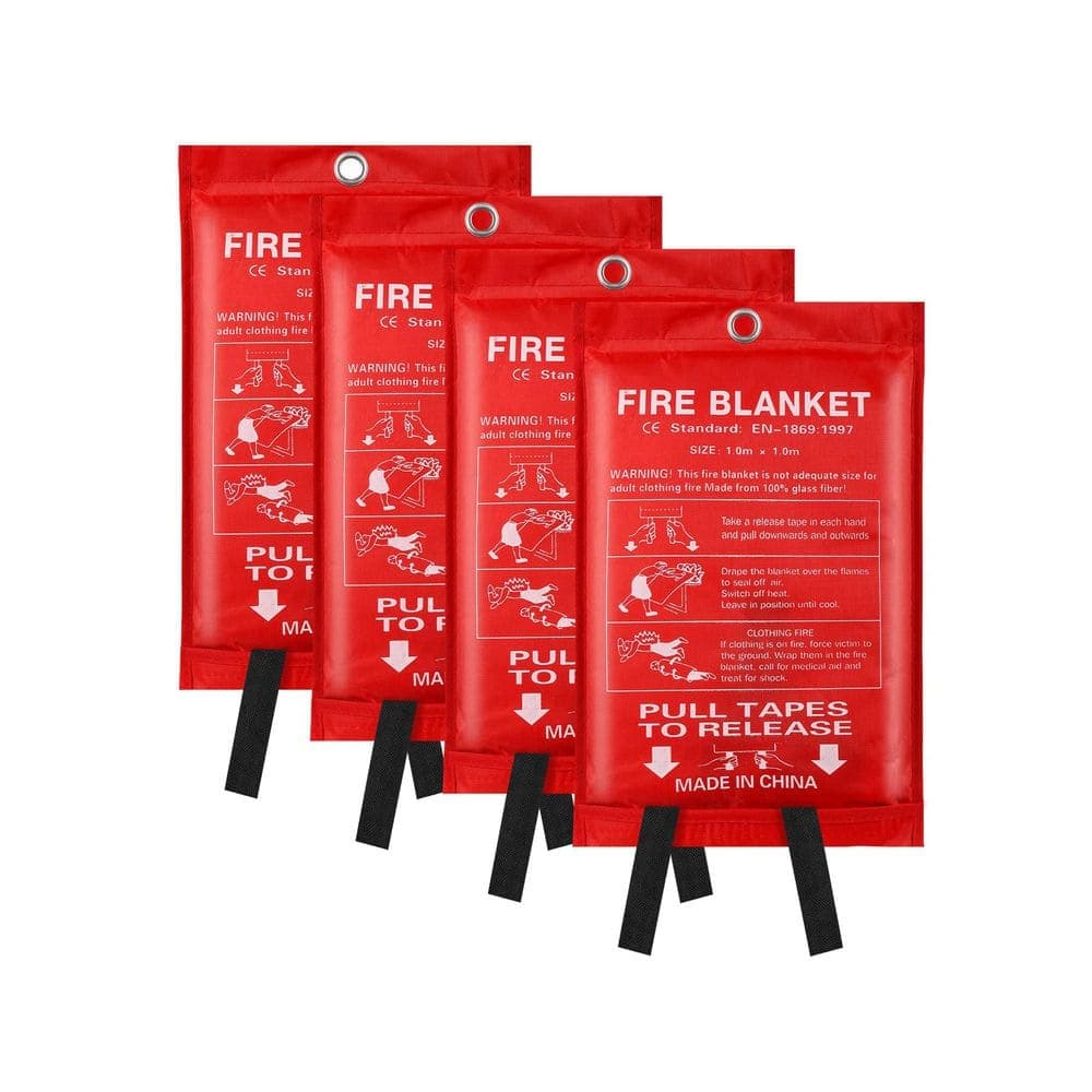 Ahfiwaso Fiberglass Emergency Fire Blanket Fireproof Heat Retardant Survival Safety Cover Home Kitchen 4 Pack