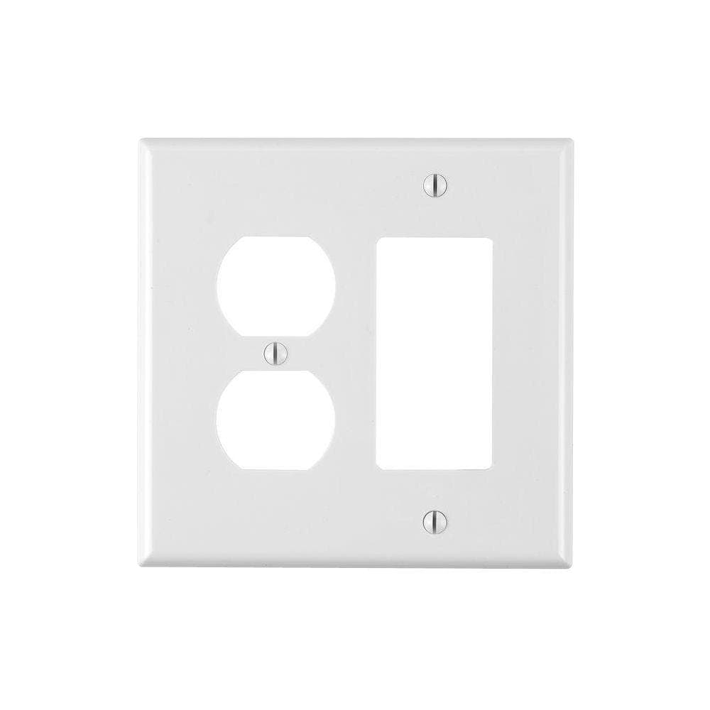 Leviton 2-Gang White 1-Decora/Rocker/1-Duplex Outlet/Receptacle Nylon Midway/Midsize Wall Plate (1-Pack) PJ826-W