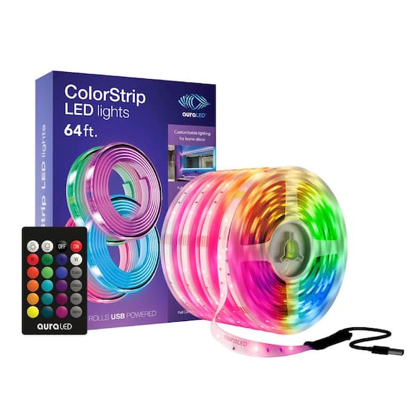 auraLED 64 ft. USB Plug-in Dimmable Cuttable Color Changing Integrated LED Strip Light
