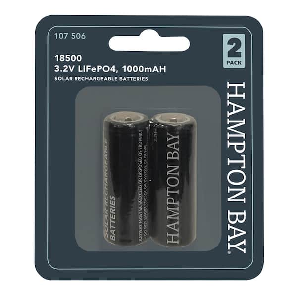 Hampton Bay Lithium Phosphate 1000 mAh Solar Rechargeable 18500 Batteries (2-Pack)