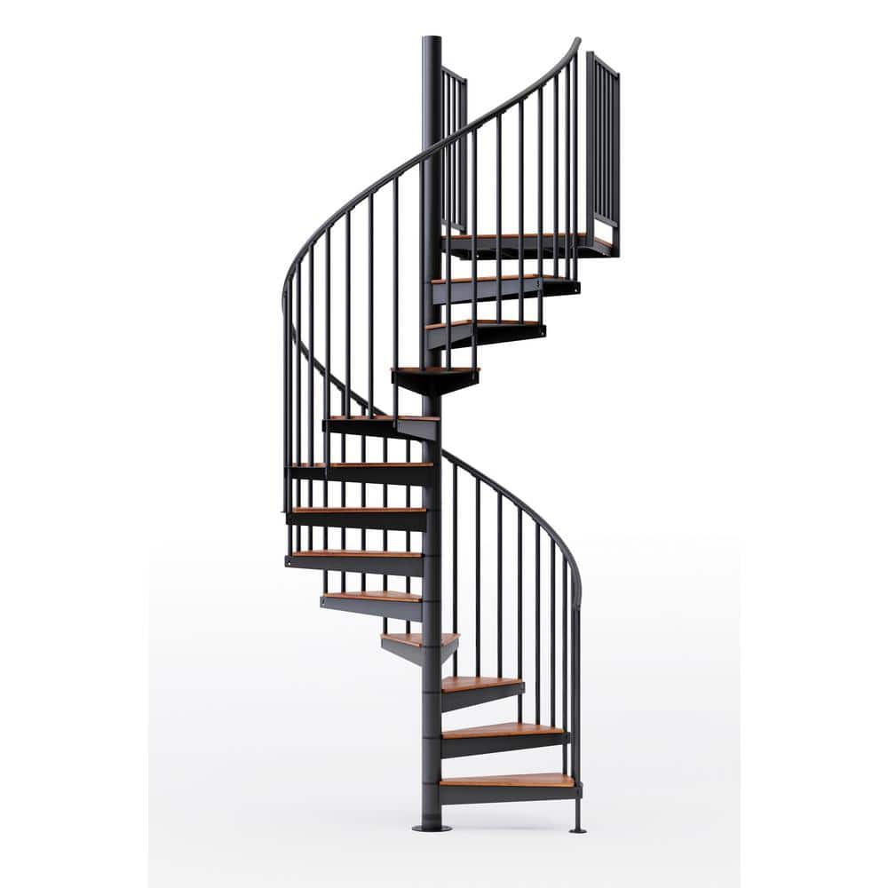 Mylen STAIRS Condor Black Interior 60in Diameter, Fits Height 110.5in - 123.5in, 2 42in Tall Platform Rails Spiral Staircase Kit