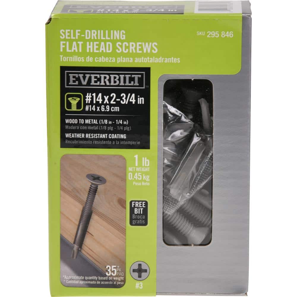 Everbilt #14 . Phillips Flat-Head Self-Drilling Screw 1 lb.-Box