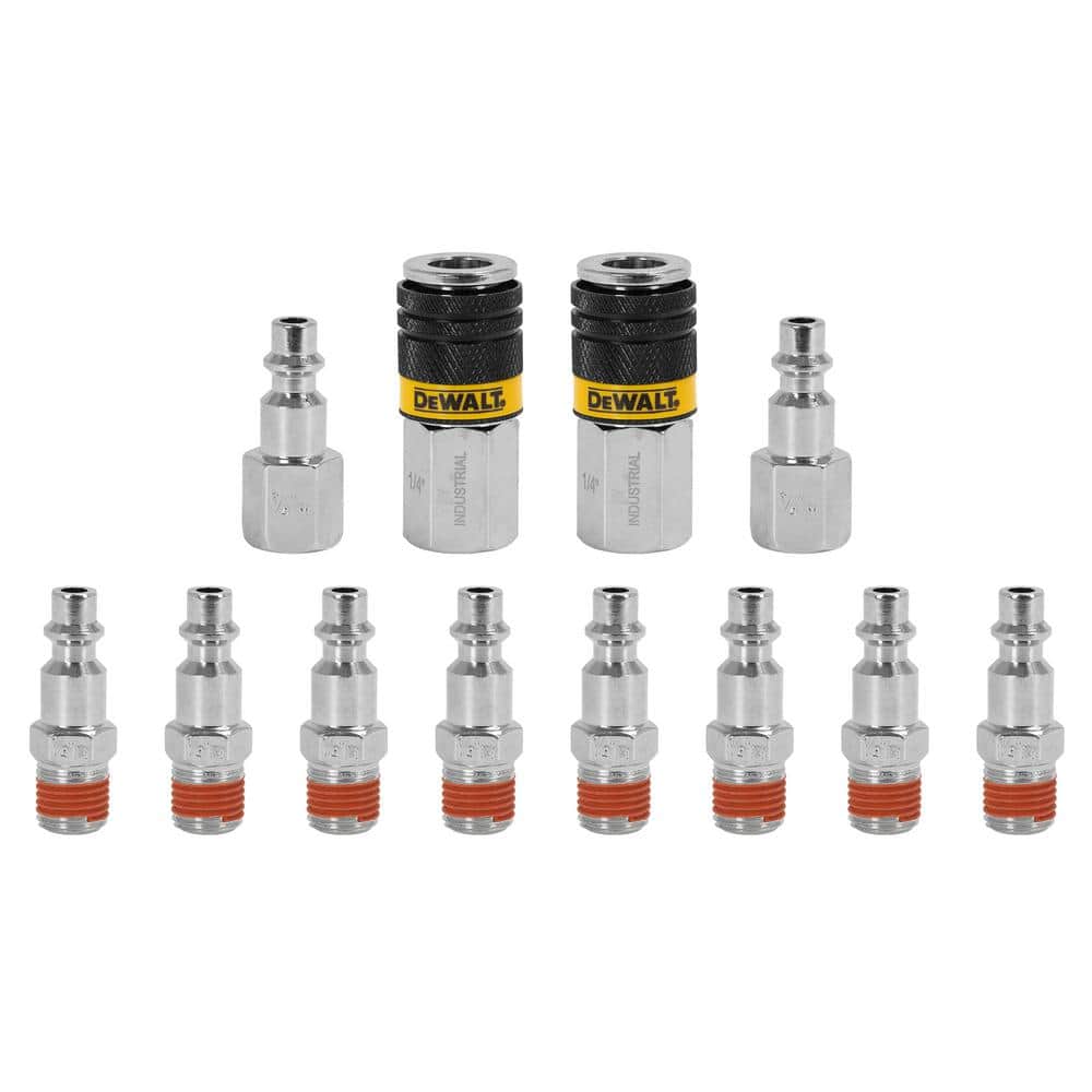 DEWALT 1/4 in. NPT Industrial Couplers and Plugs, Includes: 8 Male Plugs, 2-Female Plugs, and 2-Female Couplers