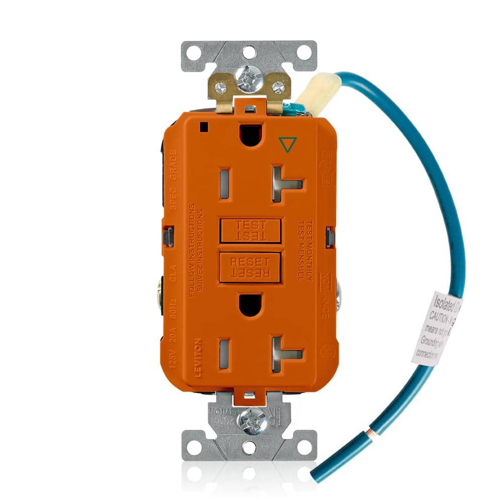 Leviton 20 Amp SmartlockPro Industrial Grade Heavy Duty Tamper Resistant Isolated Ground Duplex GFCI Outlet, Orange GFTR2-IGO