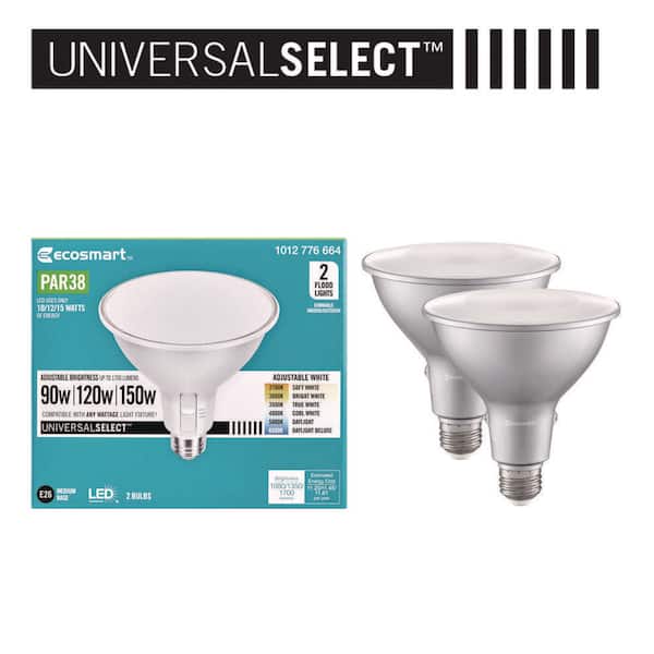 EcoSmart Universal Select 90/120/150-W Equivalent PAR38 Dimmable LED Spot Light Bulb Selectable Color Temperature (2-Pack)