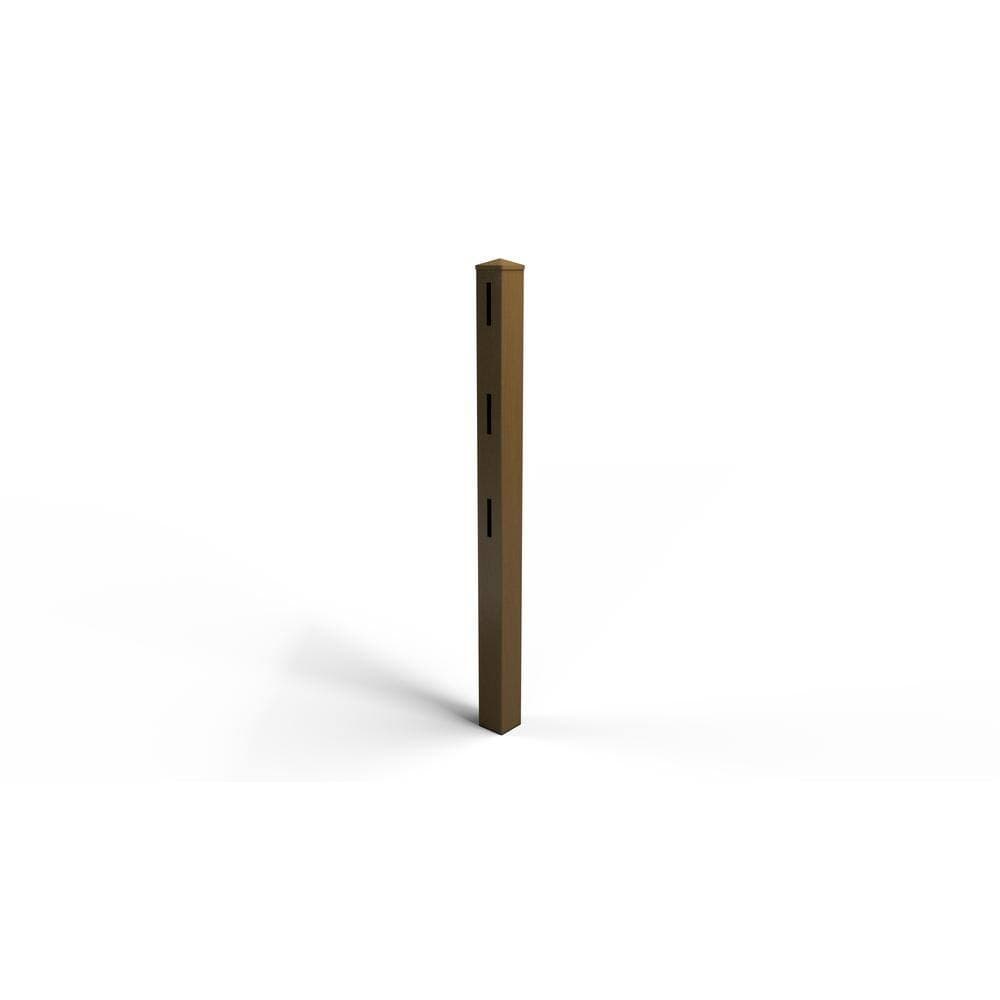 Natures Composites Composite 3-Rail Start/End Post with Post Cap for Traditional Ranch Rail System (5 in. x 5 in. x 64 in. L) Rosewood