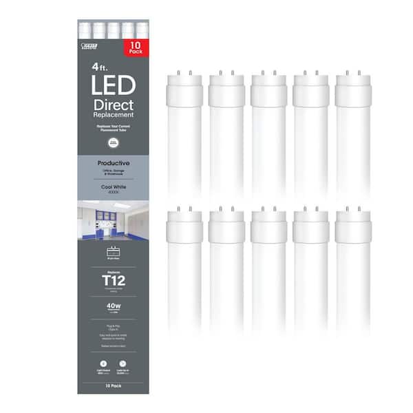 Feit Electric 20-Watt 4 ft. T12 G13 Type A Plug and Play Linear LED Tube Light Bulb, Cool White 4000K (10-Pack)