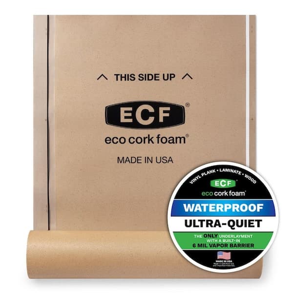 Eco Cork Foam 75 sq. ft. 3 ft. x 25 ft. x 3.2 mm Waterproof Premium Plus 10-in-1 Underlayment - Vinyl Plank, Laminate, Engineered Wood