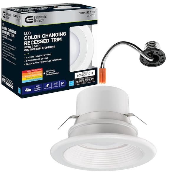 Commercial Electric 4 in. 30 Lighting Options Title 20 Integrated LED Recessed Light Trim Adjustable CCT New Construction Remodel Indoor