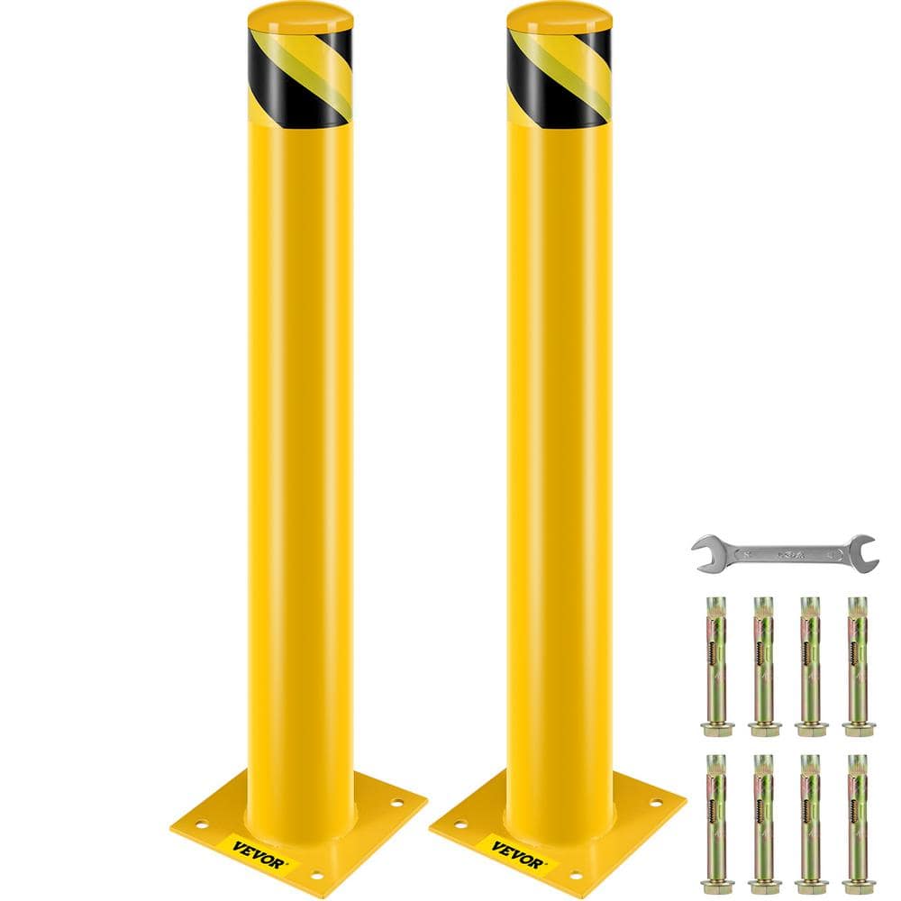 SKYSHALO Safety Bollard Post 36 in. H x 4.5 in. D Bollard Post Steel Pipe Steel Safety Bollard with 8 Anchor Bolts (2-Piece)