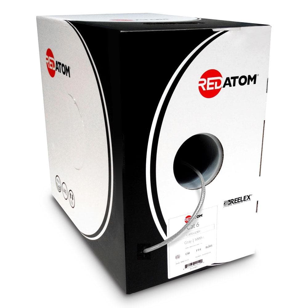 RED ATOM 1000 ft. Gray 23 AWG/8 Conductor Solid Copper CAT6 CM Rated Data Cable Pre-Cut