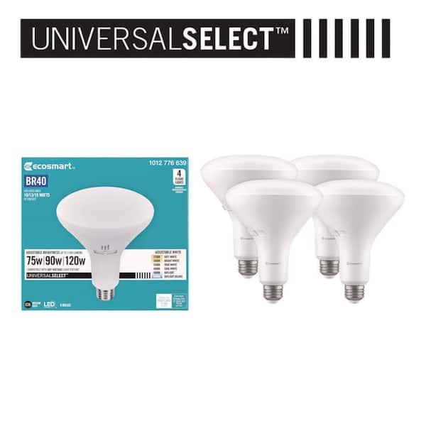 EcoSmart Universal Select 75/90/120-Watt Equivalent BR40 Dimmable LED Flood Light Bulb with Selectable Color Temperature (4-Pack)