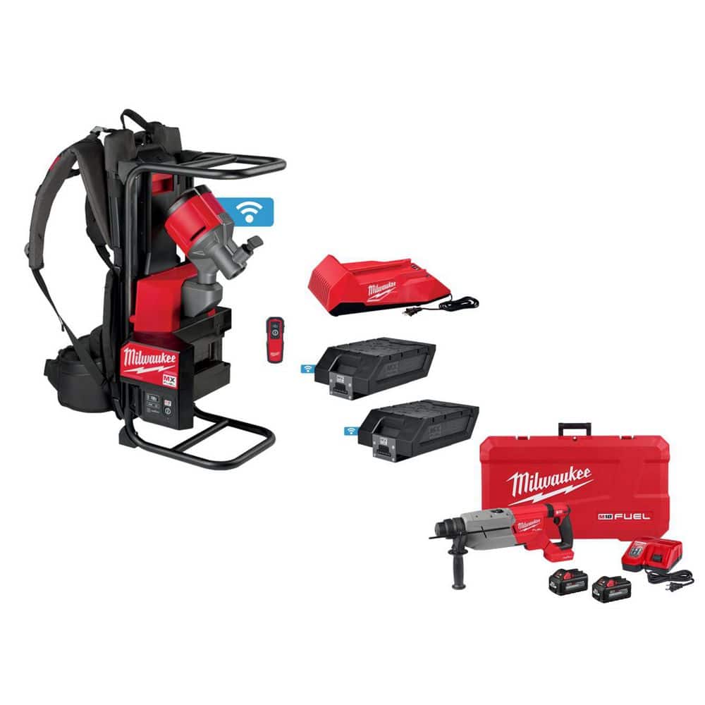 Milwaukee MX FUEL Lithium-Ion Cordless Concrete Vibrator Kit with (2) Batteries, Charger & Rotary Hammer Kit