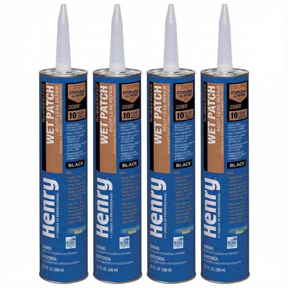 Henry 208R Rubberized Wet Patch Black Roof Leak Repair Sealant Caulk 10.1 oz. (4-Pack)