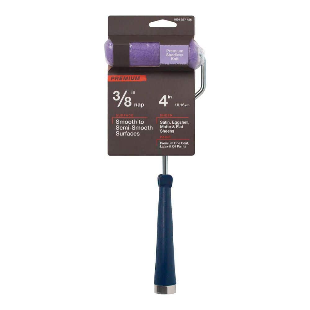 PRIVATE BRAND UNBRANDED Premium 4 in. x 3/8 in. High CapacityPurple Knit Mini Paint Roller Cover with Frame