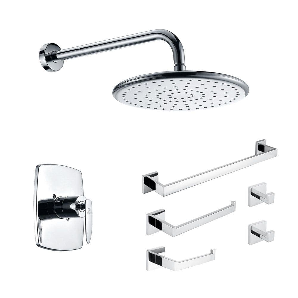ANZZI Thyme Series Wall Mount Fixed Shower Head with Bonus 5-Piece Bathroom Accessory Set Included in Polished Chrome Finish