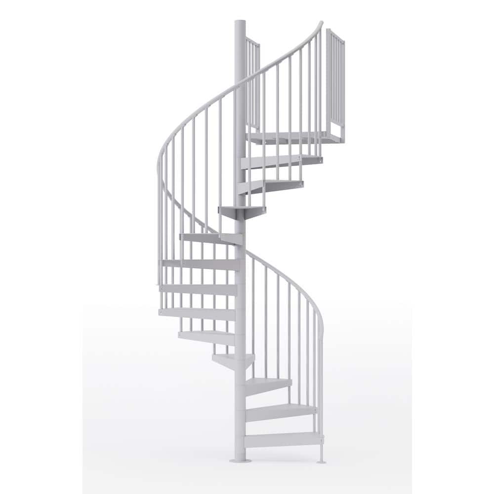 Mylen STAIRS Condor White Interior 60in Diameter, Fits Height 110.5in - 123.5in, 2 36in Tall Platform Rails Spiral Staircase Kit