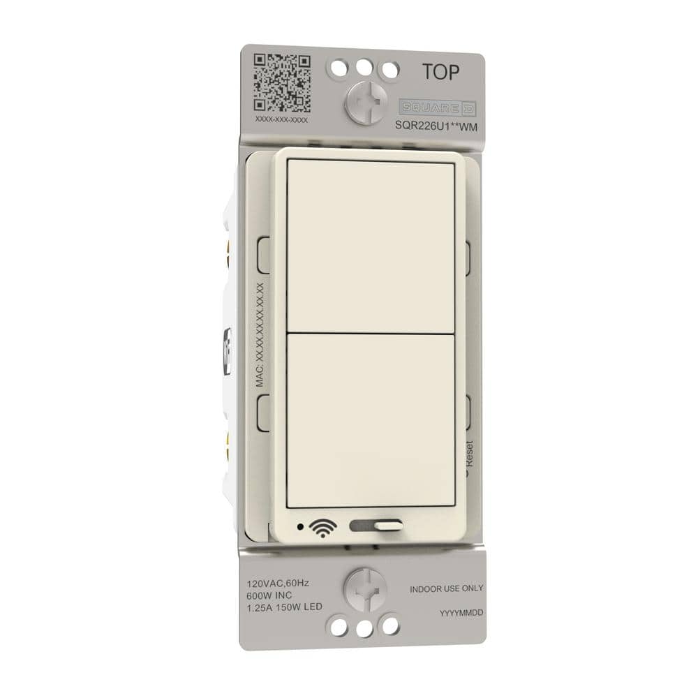 Square D Series 15 Amp 600-Watt Single-Pole/3-Way Matter Smart Wi-Fi Energy Monitor Rocker Dimmer Light Switch