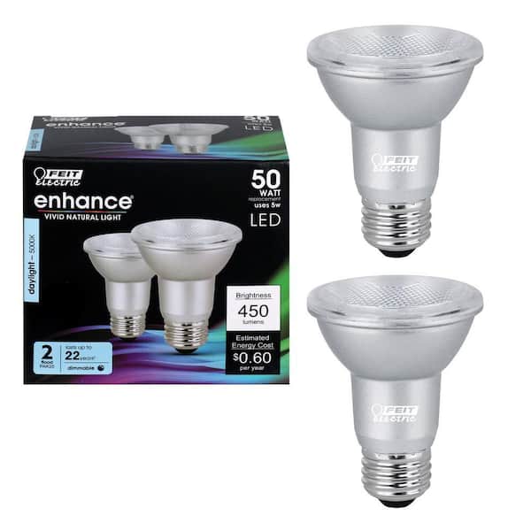 Feit Electric 50-Watt Equivalent PAR20 Dimmable CEC Title 20 90 CRI E26 Flood LED Light Bulb, Daylight 5000K (2-Pack)