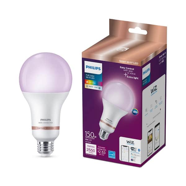 Philips 150-Watt Equivalent A23 LED Smart Wi-Fi Color Changing 2200-6500 (K) Light Bulb Powered by WiZ with Bluetooth (1-Pack)