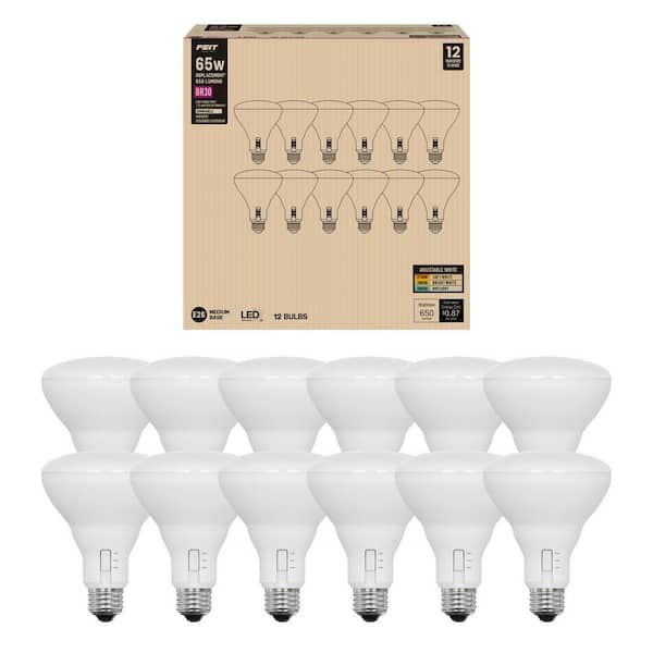 Feit Electric 65-Watt Equivalence BR30 Dimmable 90 CRI E26 LED Light Bulb Selectable Color temperature (2700K/3000K/5000K) 12-Pack