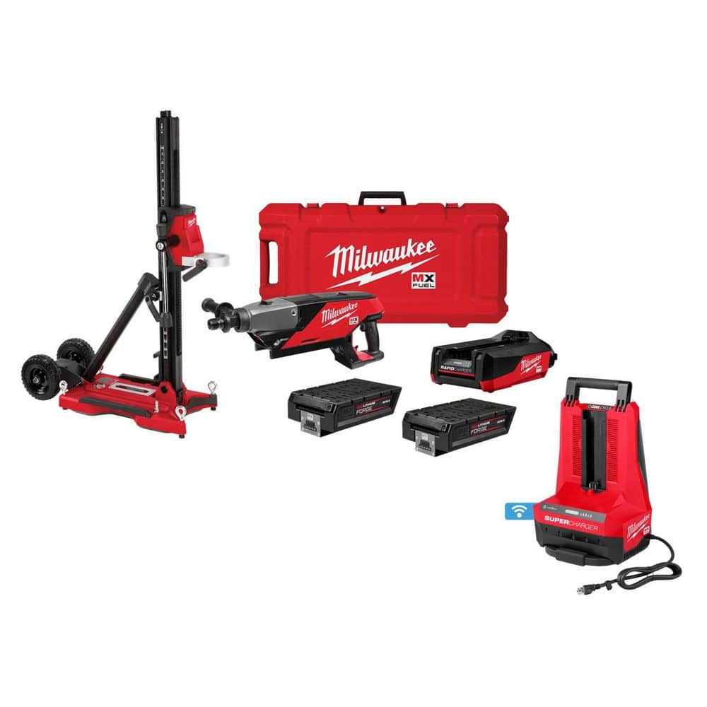 Milwaukee MX FUEL Lithium-Ion Cordless Handheld Core Drill Kit with Stand, 2 Batteries, Charger, & Super Charger