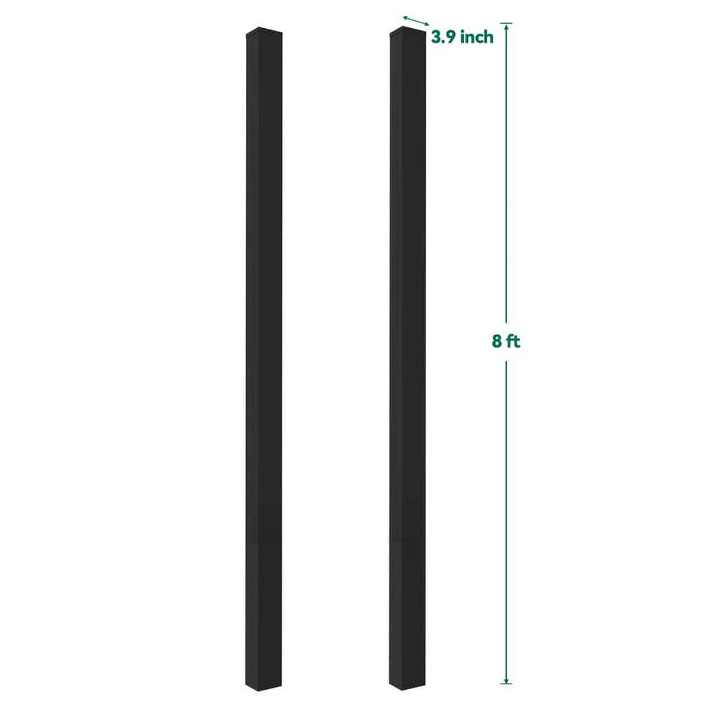 mondaria 8 ft. Heavy Duty Inground Black Aluminum Posts for Double Gates Robust Support (2-Pack)