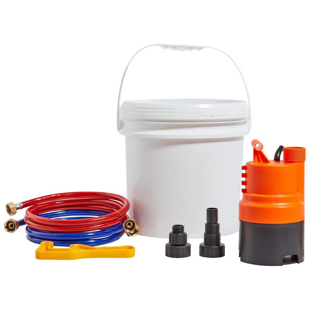 SKYSHALO Tankless Water Heater Flushing Kit, Includes Efficient Pump & 3.7 Gal Pail & 2 Hoses, Wrench and Adapter, Quick Install
