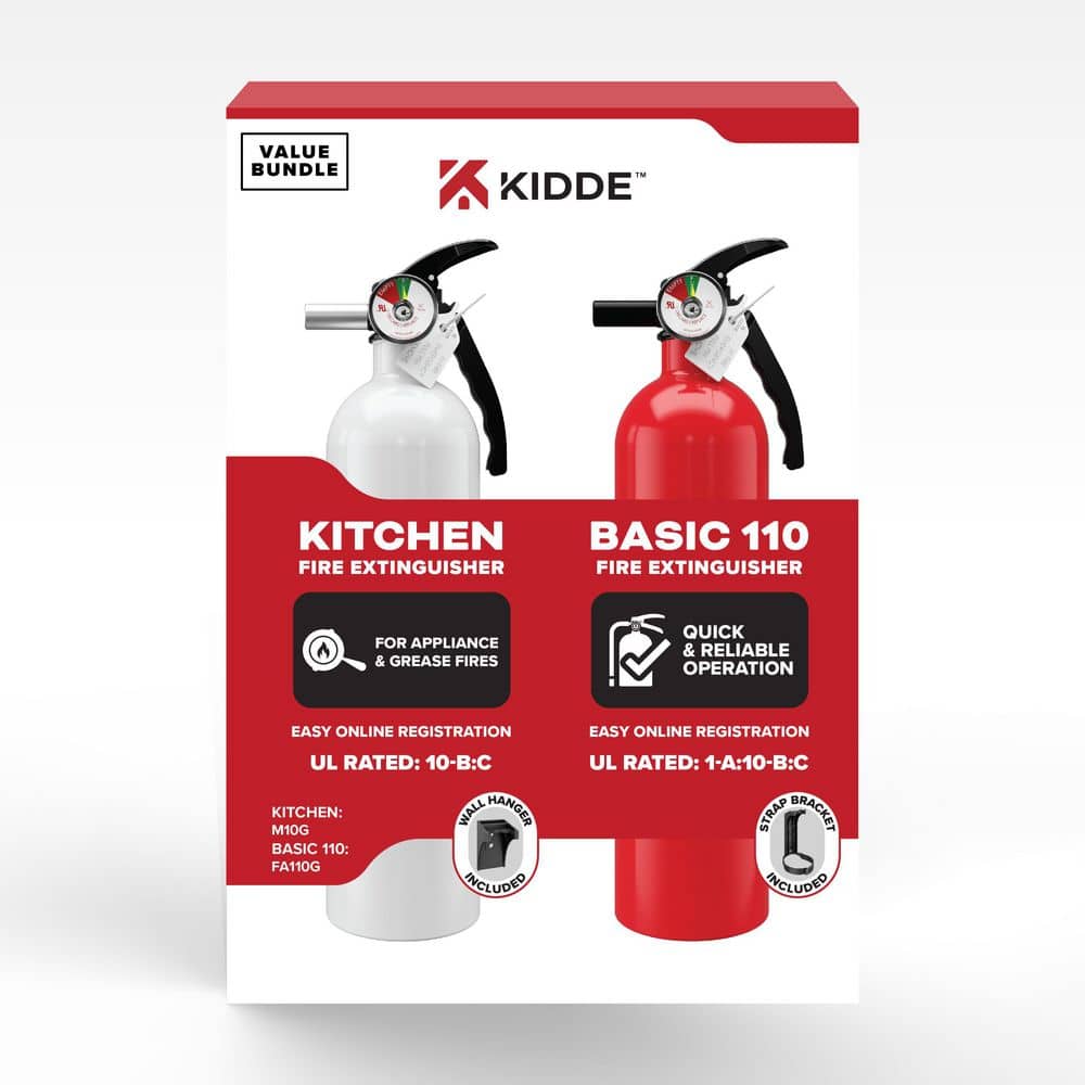 Kidde Residential and Kitchen 1-A:10-B:C Class ABC and Class BC 5.5 lbs. Fire Extinguisher (2-Pack), FA110G;M10G