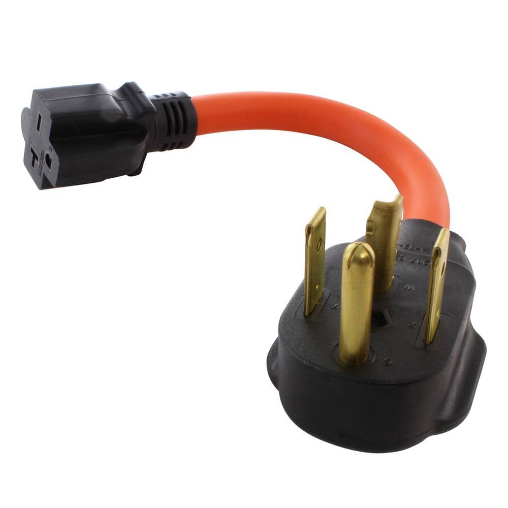 AC WORKS 10/3 STW 1 ft. 14-30P 30 Amp 4-Prong Dryer Plug to 6-15/20R 20 Amp 250-Volt T Blade Connector