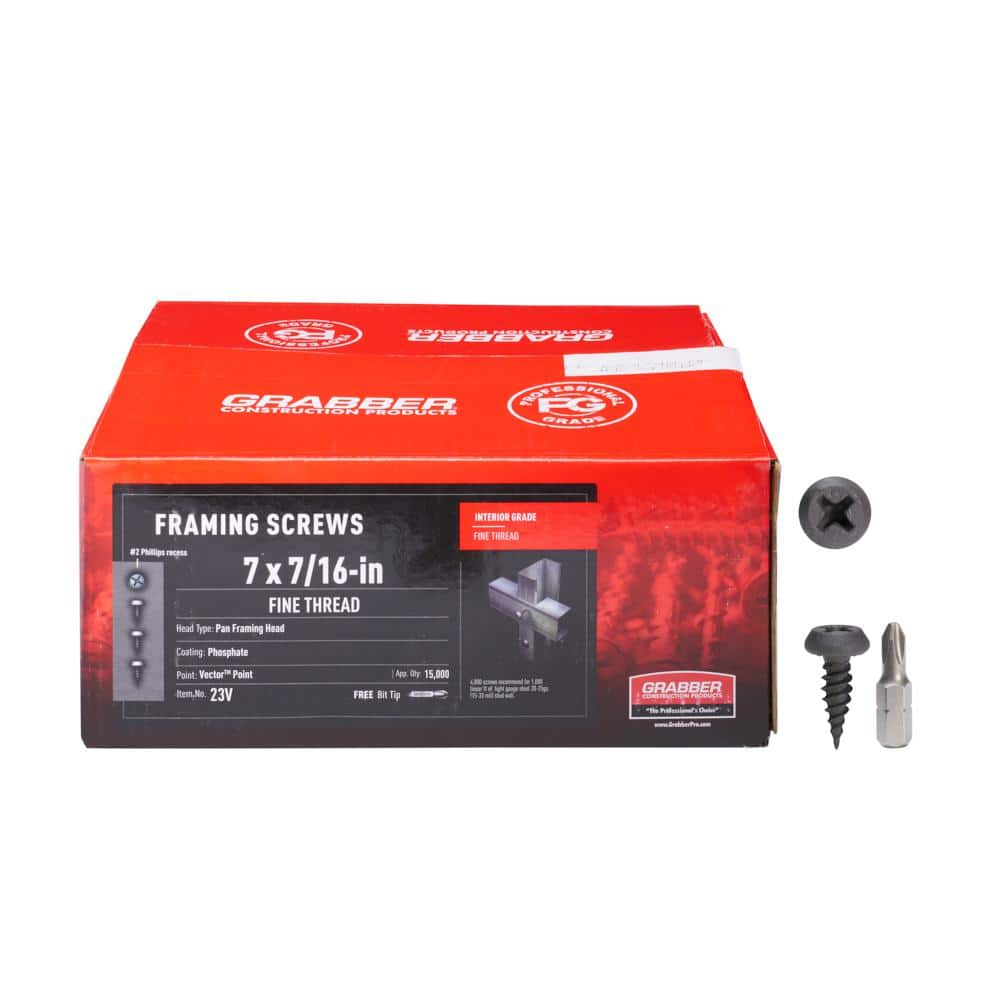 Grabber #7 x 7/16 in. Phillips Pan-Framing Head Fine Thread Vector Point Light-Gauge Metal Framing Screws (15,000 qty box)