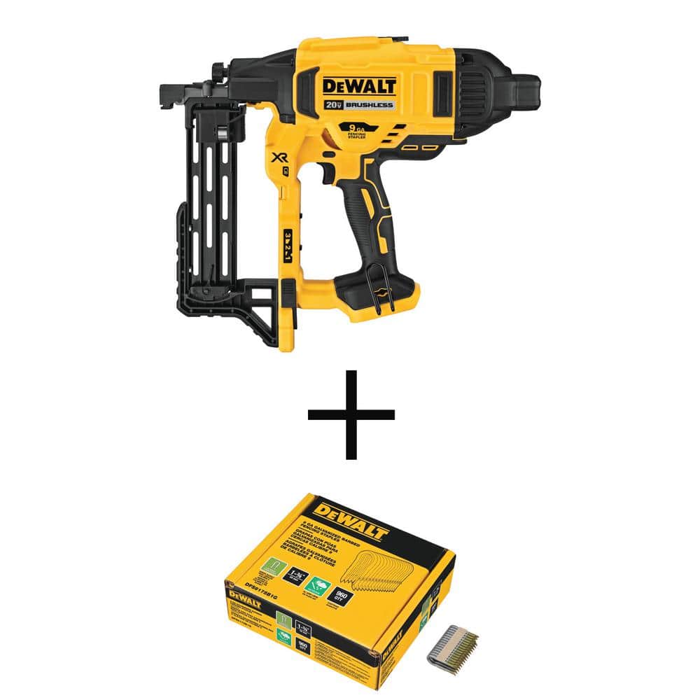 DEWALT 20V MAX 9-Gauge Cordless Fencing Staple Nailer (Tool Only) w/1.75 in. x 9-GA Galvanized Fencing Staples(960 per Box)