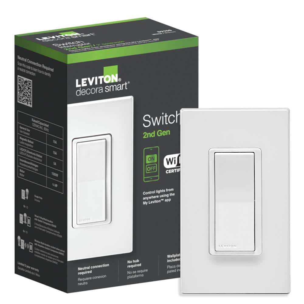 Leviton Decora Smart 15 Amp Wi-Fi Smart Rocker Light Switch with Alexa, Google and HomeKit 2nd Gen, White D215S-1RW