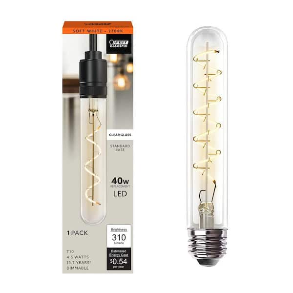 Feit Electric 40-Watt Equivalent T10 Dimmable Spiral Filament Large Clear Glass E26 Vintage Edison LED Light Bulb, Soft White