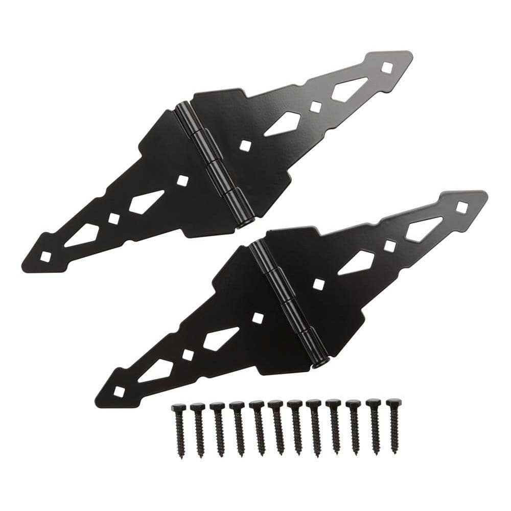 Everbilt (2-Pack) 8 in. Black Heavy-Duty Decorative Strap Hinges