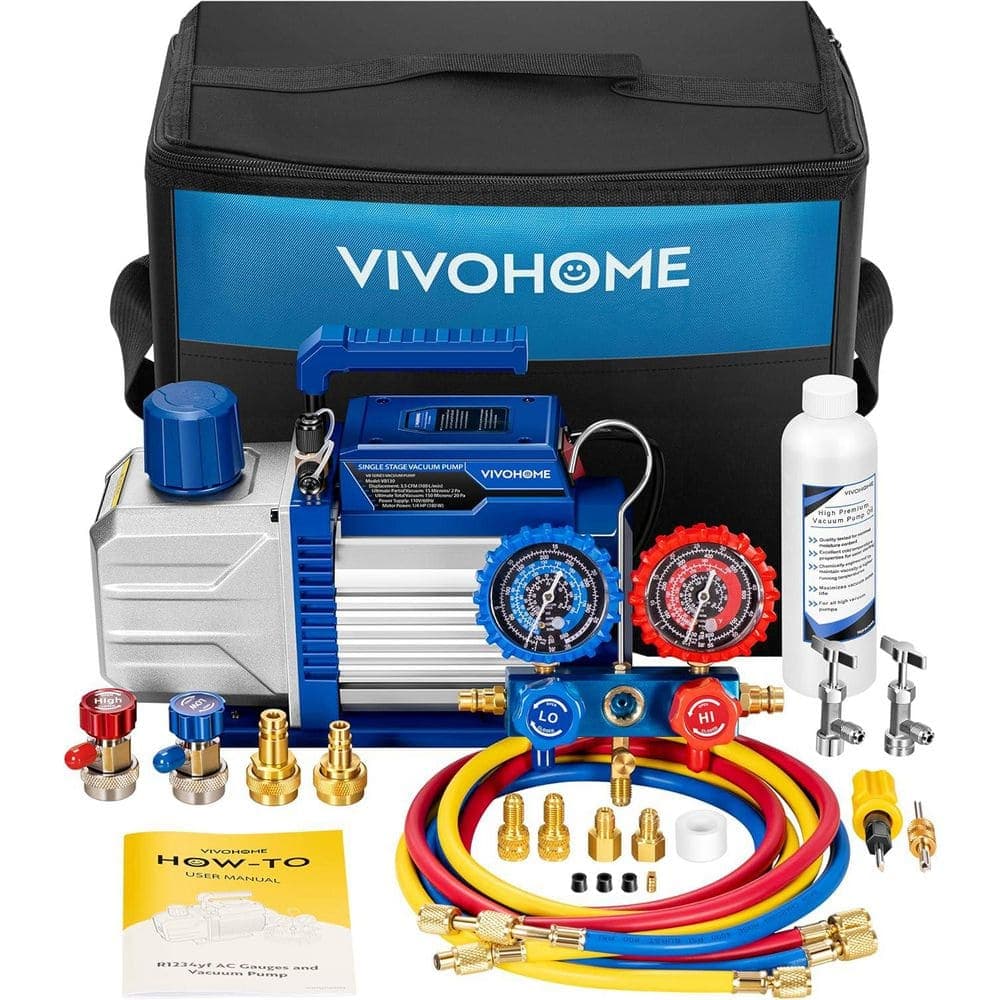 VIVOHOME 110V 1/4 HP 3.5CFM Single Stage HVAC Vacuum Pump and AC Manifold Gauge Kit for R32 R1234yf R454B R134a R22 R410a Systems