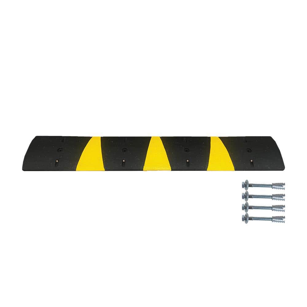PLASTICADE 72 in. x 12 in. x 2.5 in. Speed Bump with Reflective Stripes and Cat Eyes, 6 ft. for Concrete