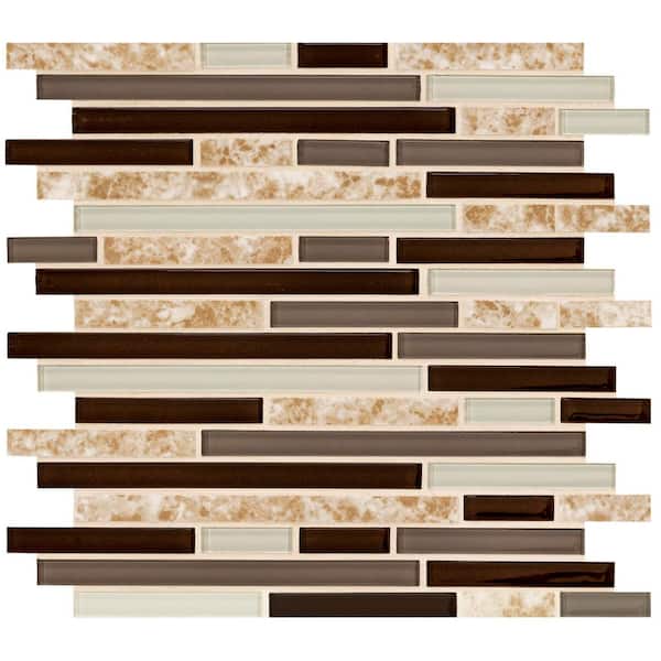 MSI Amalfi Cafe Interlocking 12 in. x 12 in. x 0.24 in. Glass/Stone Blend Mesh-Mounted Mosaic Wall Tile (1 sq. ft. / Case)