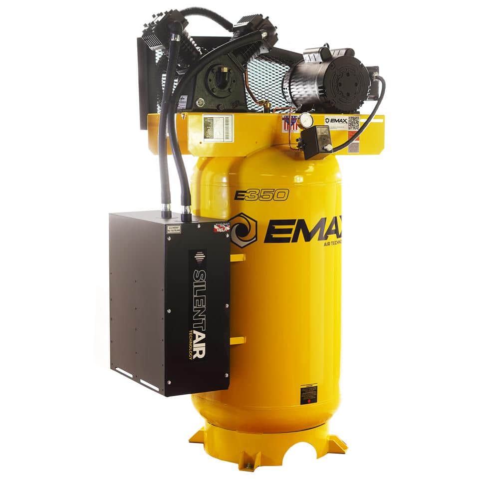 EMAX 80 Gal. 150 PSI 5 HP 2-Cylinder 1-Phase Silent Air Electric Air Compressor with Isolator Pads and Auto Drain