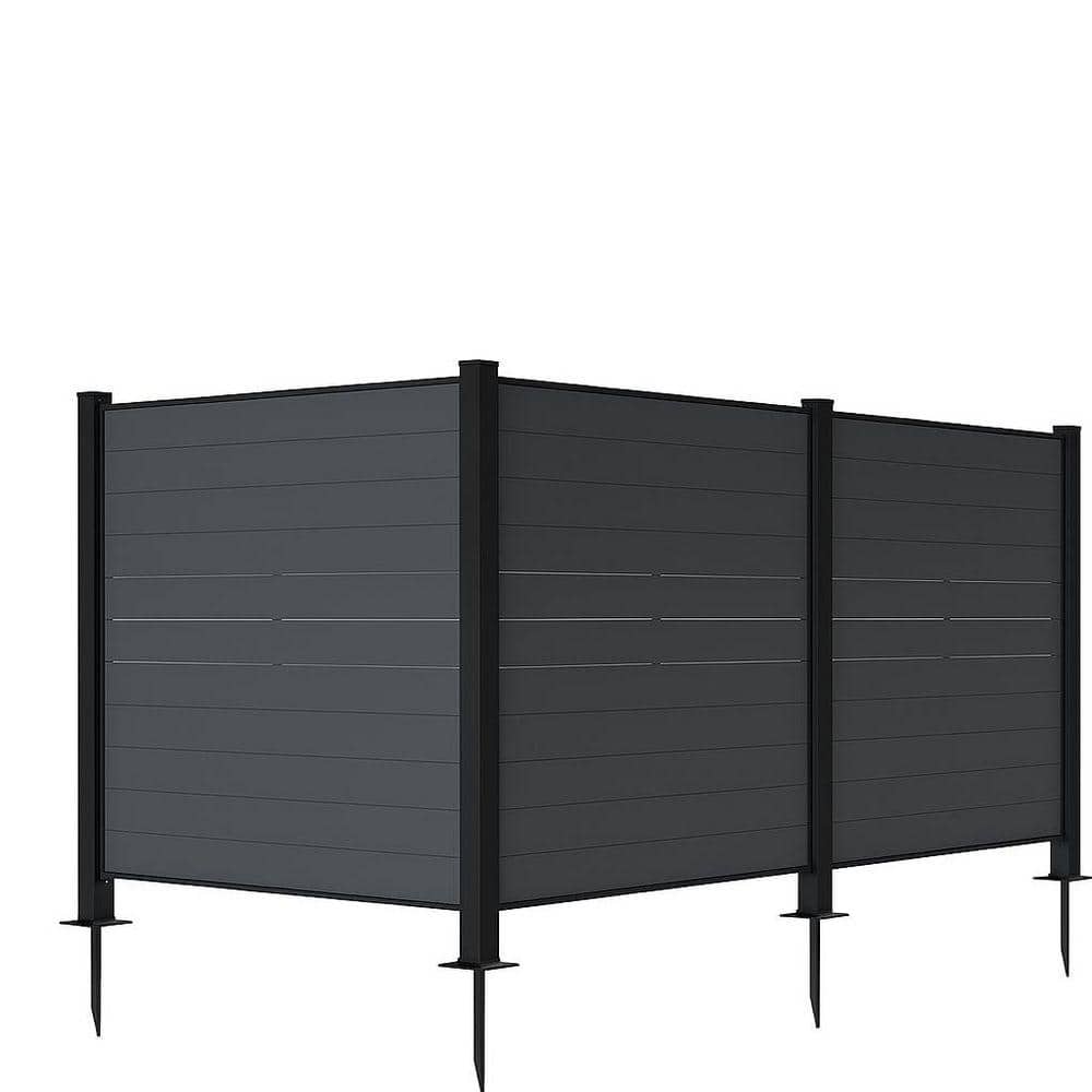 Tenleaf 3-Panel Outdoor Black Air Conditioner Fence Screen, Metal Privacy Fence