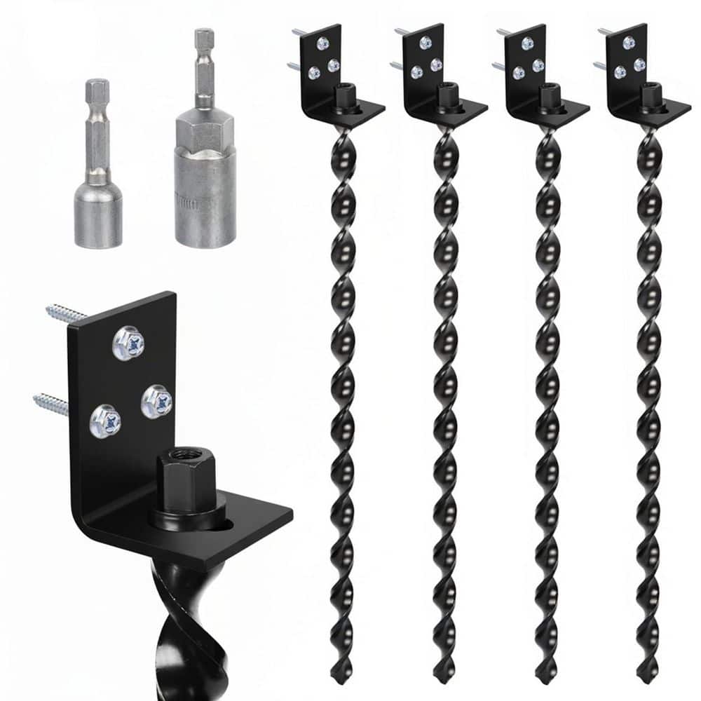 Laybus 24 in. Black Heavy Duty Metal Ground Anchors Screw in, Multi-Purpose Earth Anchors with Brackets and Adapter