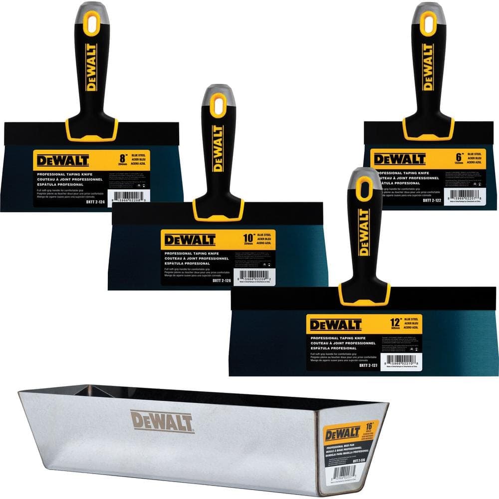 DEWALT 6/8/10/12 in. Blue Steel Taping Knife Set with 14 in. Mud Pan