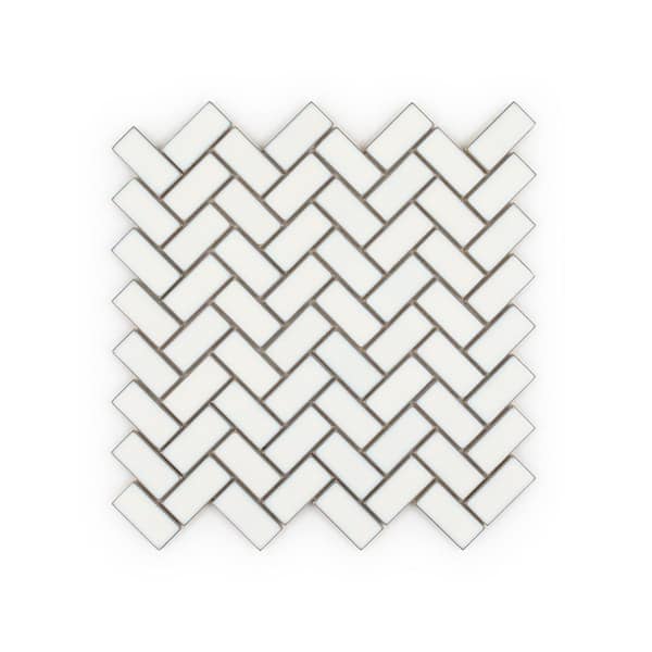 Jeffrey Court Floeberg Off-White 11.125 in. x 11.125 in. Herringbone Glossy Porcelain Wall and Floor Mosaic Tile (0.859 sq. ft. /Each)