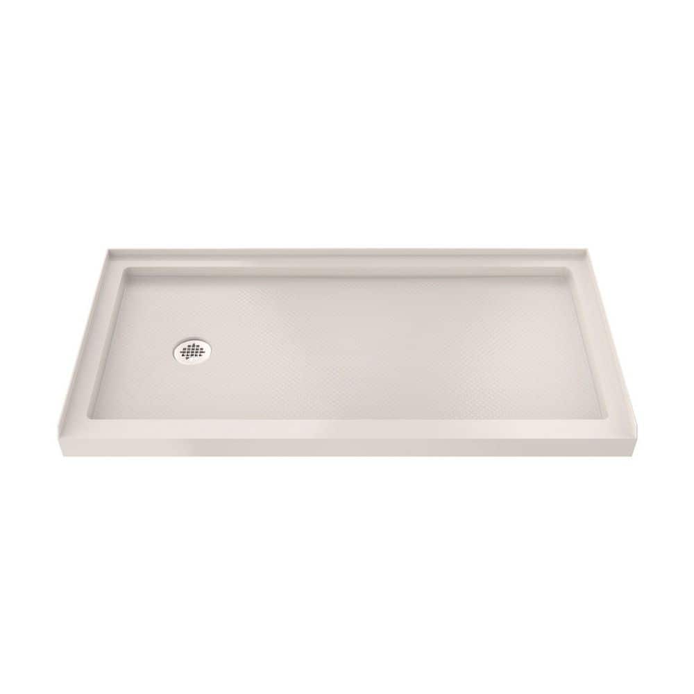 DreamLine SlimLine 60 in. L x 32 in. W Alcove Rectangular Biscuit Shower Pan Base with 2 in. Round Left Drain in Polished Nickel